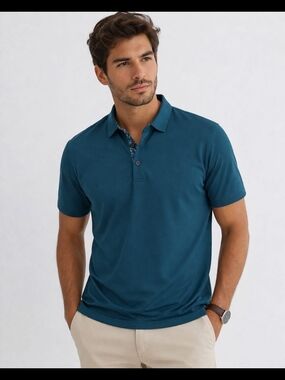 Men’s Teal Polo Shirt Short Sleeve Casual Modern Fit